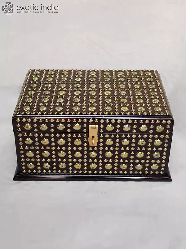 13" Indian Classic Floral Metal Decorative Wooden Jewelry Box