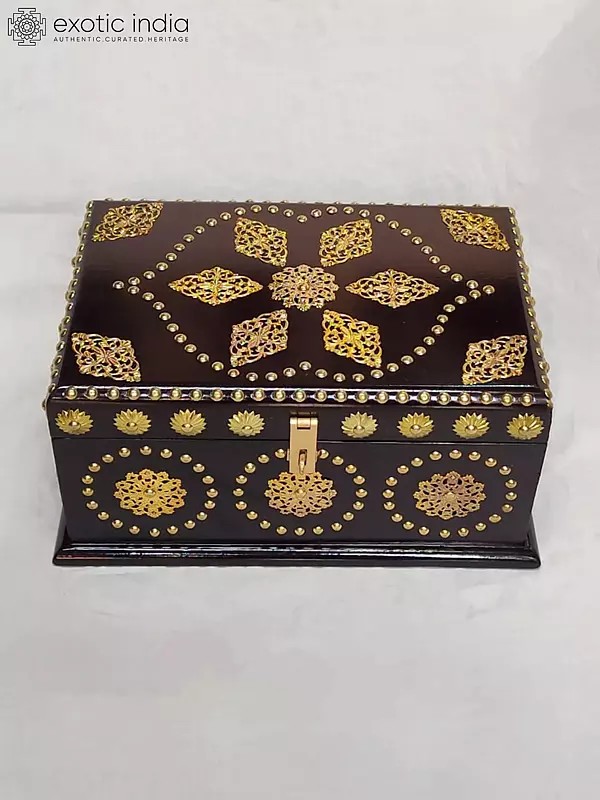 13" Traditional Floral Metallic Chakra Design Wooden Jewelry Box