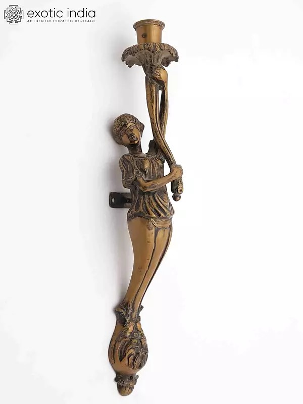 18" Wall-Mounted Brass Lady Torch Sconce | Candle Holder | Wall Decor