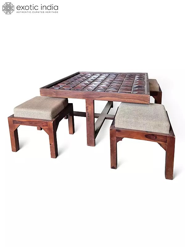 34" Square Wooden Coffee Table With Outstanding Chair Combination