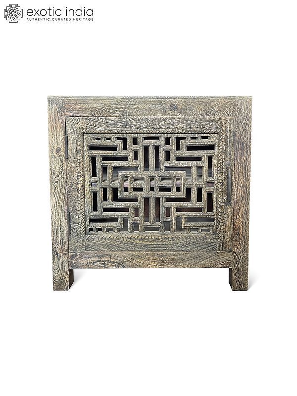 24" Geometric Design Mango Wood Handmade Sideboard Single Door Cabinet