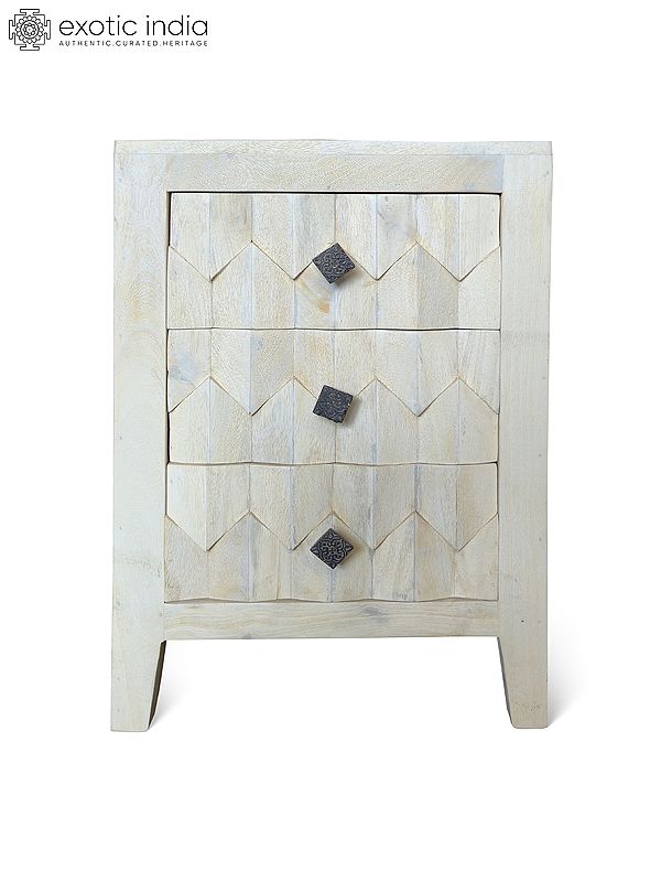 26" Zigzag Design Solid Wooden Chest of Three Drawer Cabinet