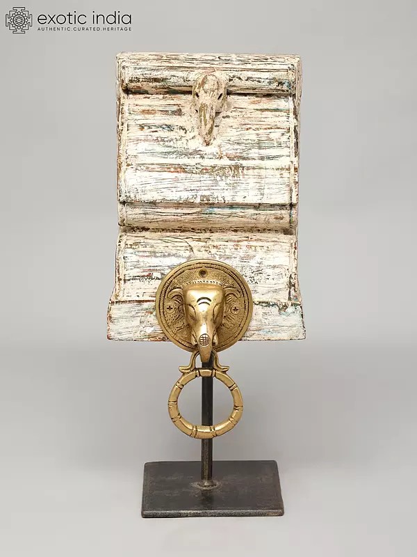 15" Brass Elephant Door Knocker on Designer Wood Base | Table Decor Item