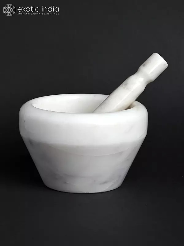 5" Small Marble Masala Pot Mortar And Pestle