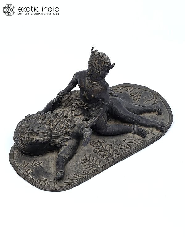 9" Hunter Hunting Lion | Tribal Brass Statue