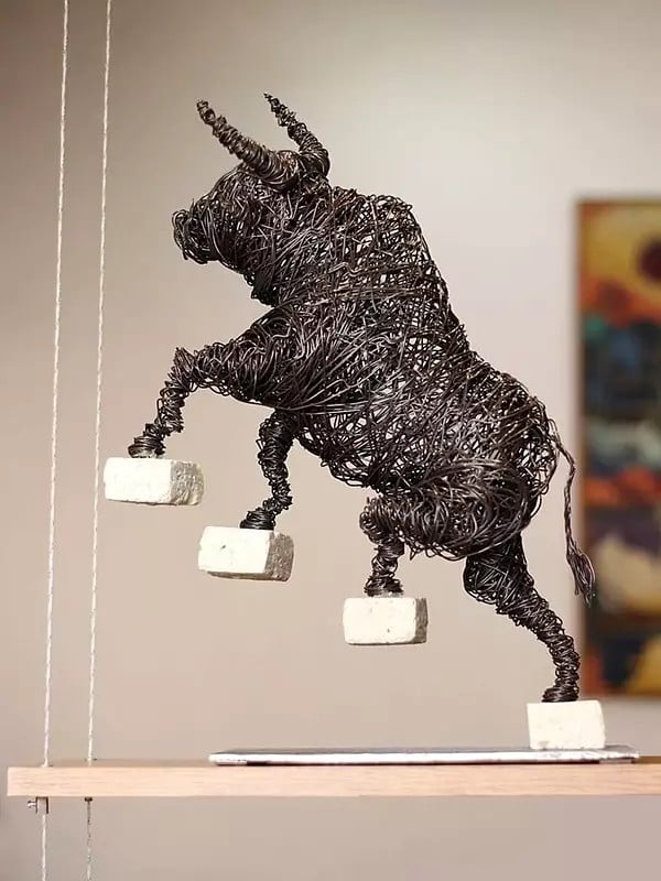 11" Jumping Bull Iron Sculpture | Handmade Wire Art | Table And Home Décor