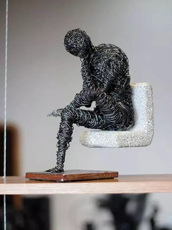 11" Alone And Thinking | Handmade Iron Sculpture | Table And Home Décor