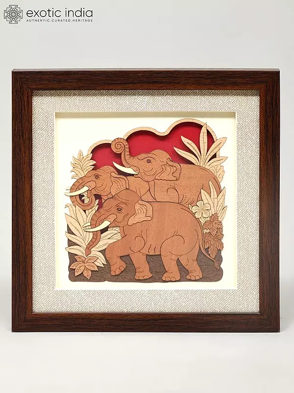 Wood Carved Elephants | Wall Hanging Frame