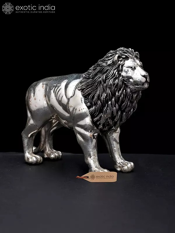 6" Superfine Lion Figurine | Table Decor | Silver Plated Brass Statue