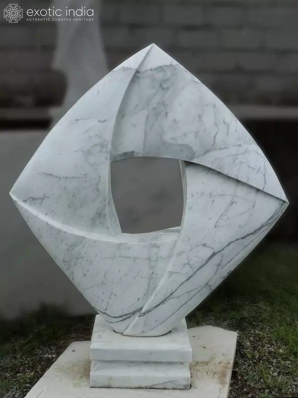 44" Art Without Limits | Modern Art Sculpture | White Marble | Hand Carved