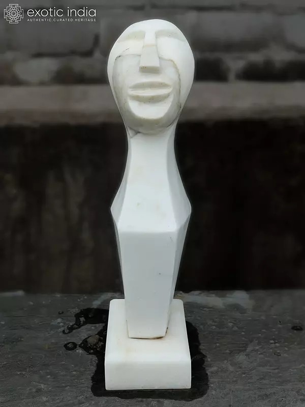 29" Mind Meets Silence | Modern Art Statue | White Marble | Hand Carved