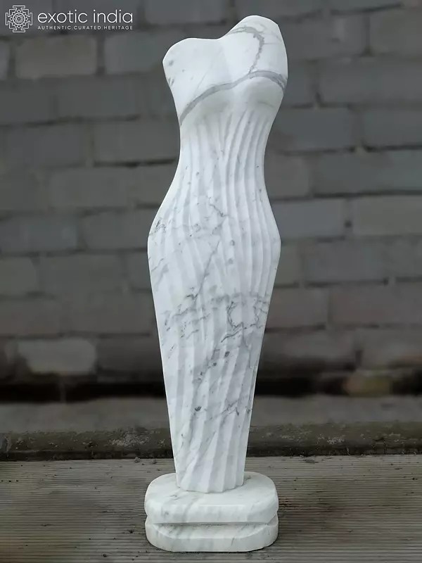 56" Abstract Modern Art Statue | White Marble | Hand Carved