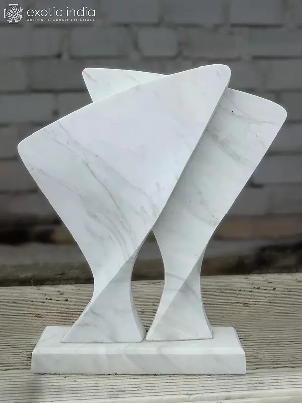 31" Wings of Dream | Abstract Modern Art Sculpture | White Marble | Hand Carved