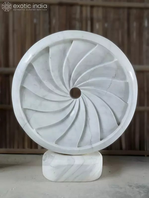 26" Divine Fan Sculpture | Modern Art | White Marble | Hand Carved