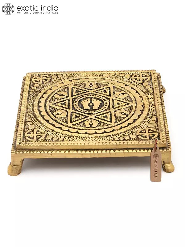 5" Charan Engraved Small Brass Pedestal/Chowki