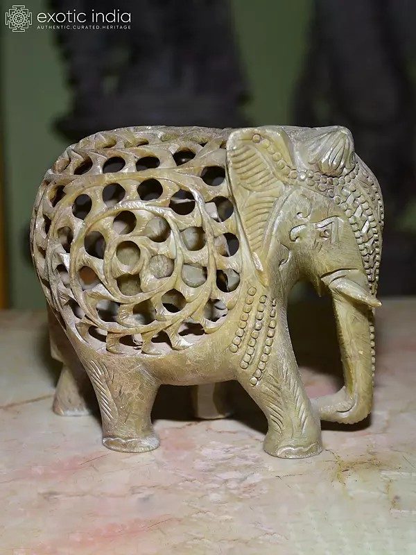 9'' Elephant Statue | Red Stone | Home Decor | Hand Carved