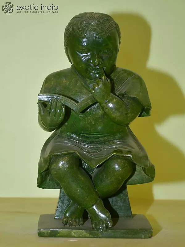 10" A Baby While Reading Book | Stone Statue | Home Decor | Hand Carved