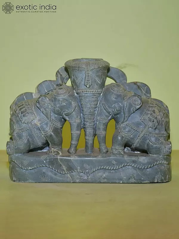 6" Twin Elephant | Green Stone Statue | Home Decor | Hand Carved