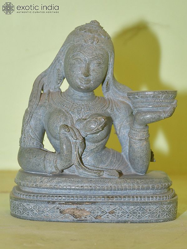 6" Lady Statue Holding Lotus and Vase in Hand | Stone Statue | Home Decor | Hand Carved