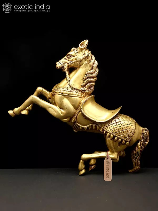 12" Majestic Brass Rearing Horse Statue | Table Decor