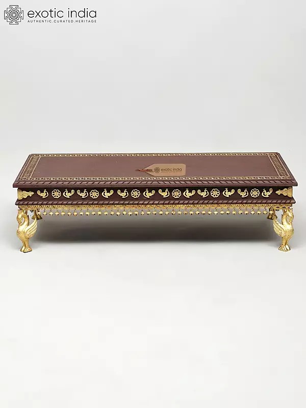 32" Rectangular Shaped Wooden Chowki (Pedestal) with Brass Legs