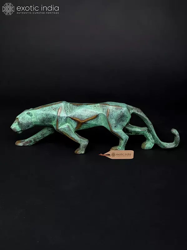16" Stylized Cubist Jaguar | Brass Statue | Table Decor