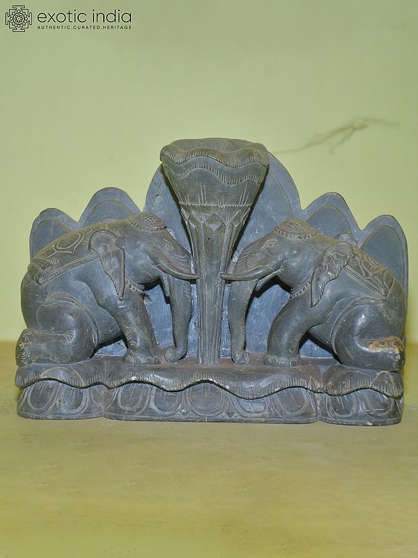 6" Twin Elephants in a Frame | Orissa Stone Statue | Hand Carved