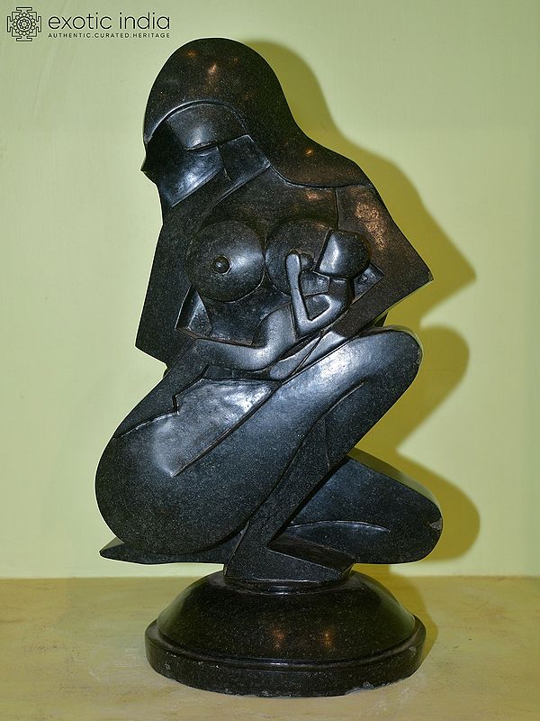 18" A Mother Feeding Her Baby | Orissa Stone Statue | Hand Carved