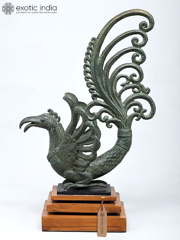 17" Mythical Bird | Home Decor | Brass Statue on Wood Base