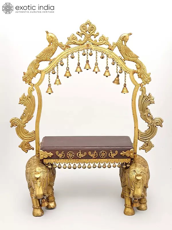 26" Home Temple Altar with Prabhavali and pedestal on Two Elephants Stand