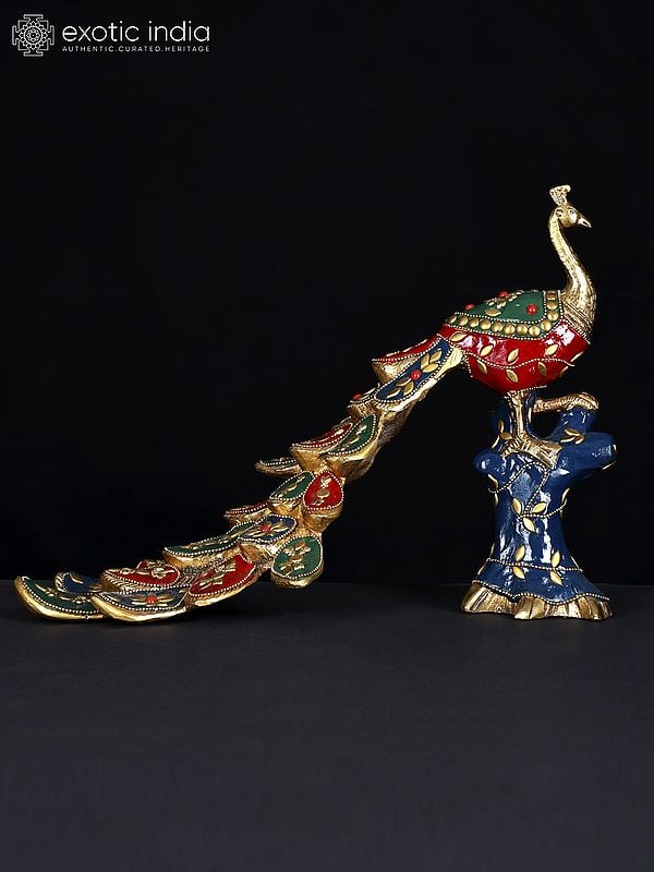 11" Beautiful Peacock in Brass with Inlay Work | Table Decor