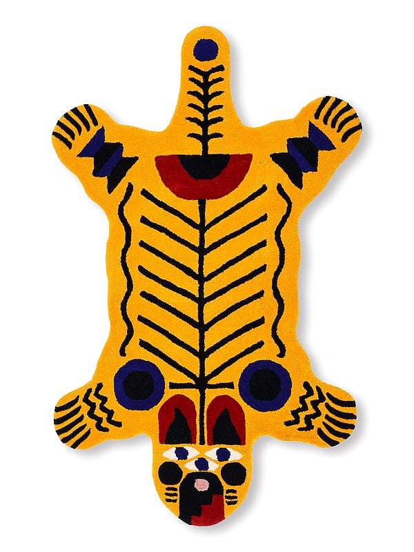 Golden-Rod Italian Tiger Hand-Tufted Yogic Asana Mat from Mirzapur