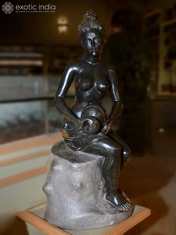 30" A Beauty Lady with Pot | Orissa Stone Statue | Exquisite Handmade Indian Art