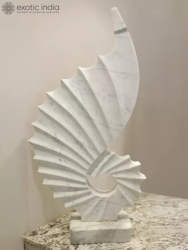 57" Wings of Peacock | Abstract Modern Art | White Marble Statue | Exquisite Indian Art