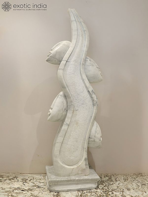 60" Four Souls Connected to a Root | Abstract Modern Art | White Marble | Exquisite Indian Art