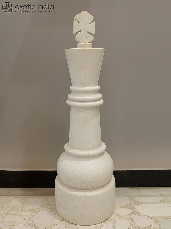 45" Chess Piece | Modern Art Statue | White Marble | Exquisite Indian Art
