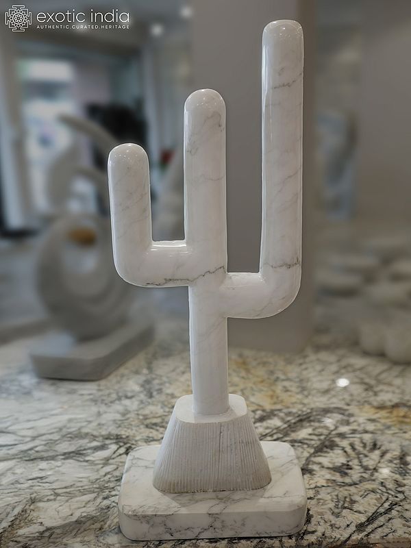 42" Trident | Modern Art Statue | White Marble | Exquisite Indian Art