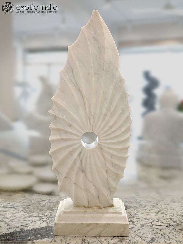 53" Tree Leaf | Modern Art Statue | White Marble | Excellent Indian Art