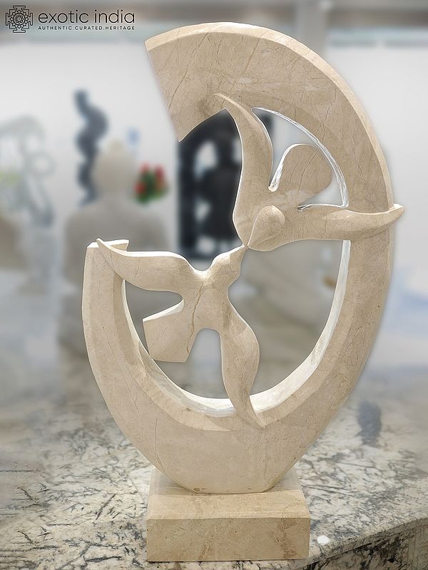 45" Soaring together Statue | White Marble Statue | Exquisite Indian Art