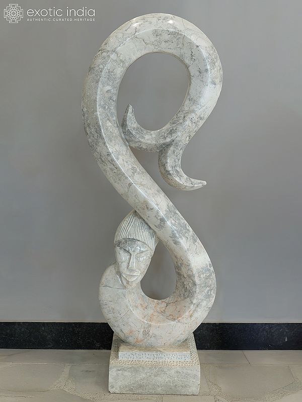 42" Serpent Guardian | abstract Art Statue | White Marble | Exquisite Indian Art