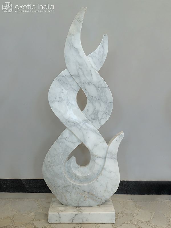 45" Flame of Perseverance | Abstract Art Statue | White Marble | Excellent Indian Art
