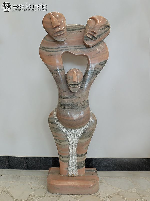 43" Strength of Unity | Abstract Art Statue | Red Marble | Exquisite Indian Art