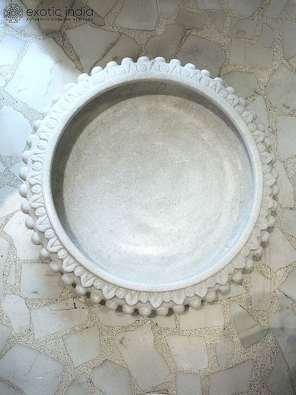 24" Round Bowl | Home Decor | White Marble | Exquisite Indian Art