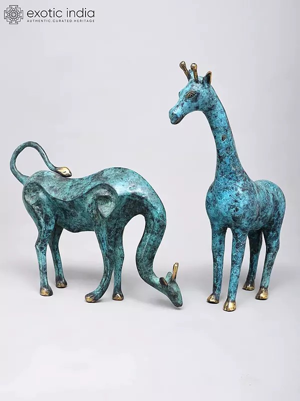 15" Pair of Giraffes | Home Decor | Decorative Brass Statues