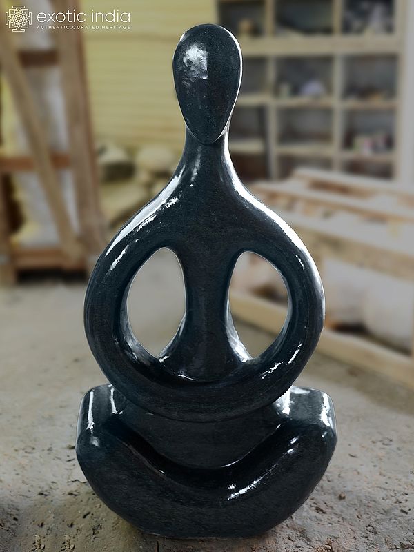 42" Dhyan Mudra | Modern Art Black Marble Statue | Exquisite Indian Art