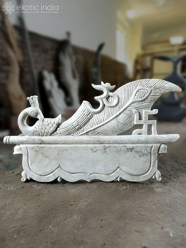 42" Peacock with Om and Swastika | Stone Sculpture | Exquisite Indian Art