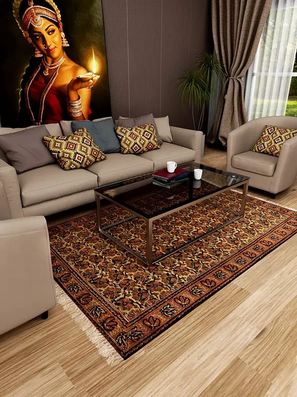 Caramel-Brown Kalamkari Durri with Printed Flowers