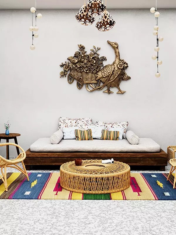 Multi-Color Dhurrie from Sitapur with Woven Motifs