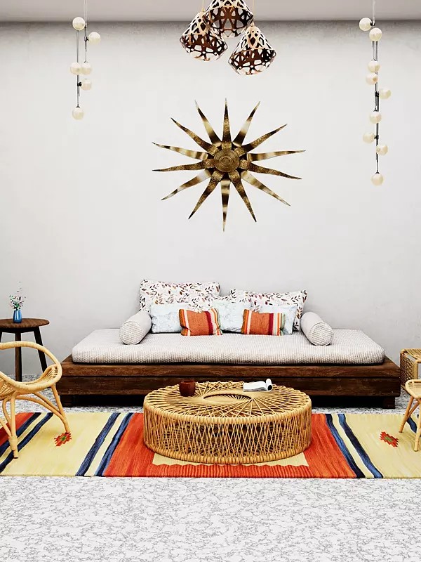 Red and Vanilla Dhurrie from Sitapur with Woven Stripes and Motifs