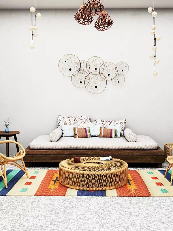 Multi-Color Cotton Asana from Sitapur with Woven Motifs